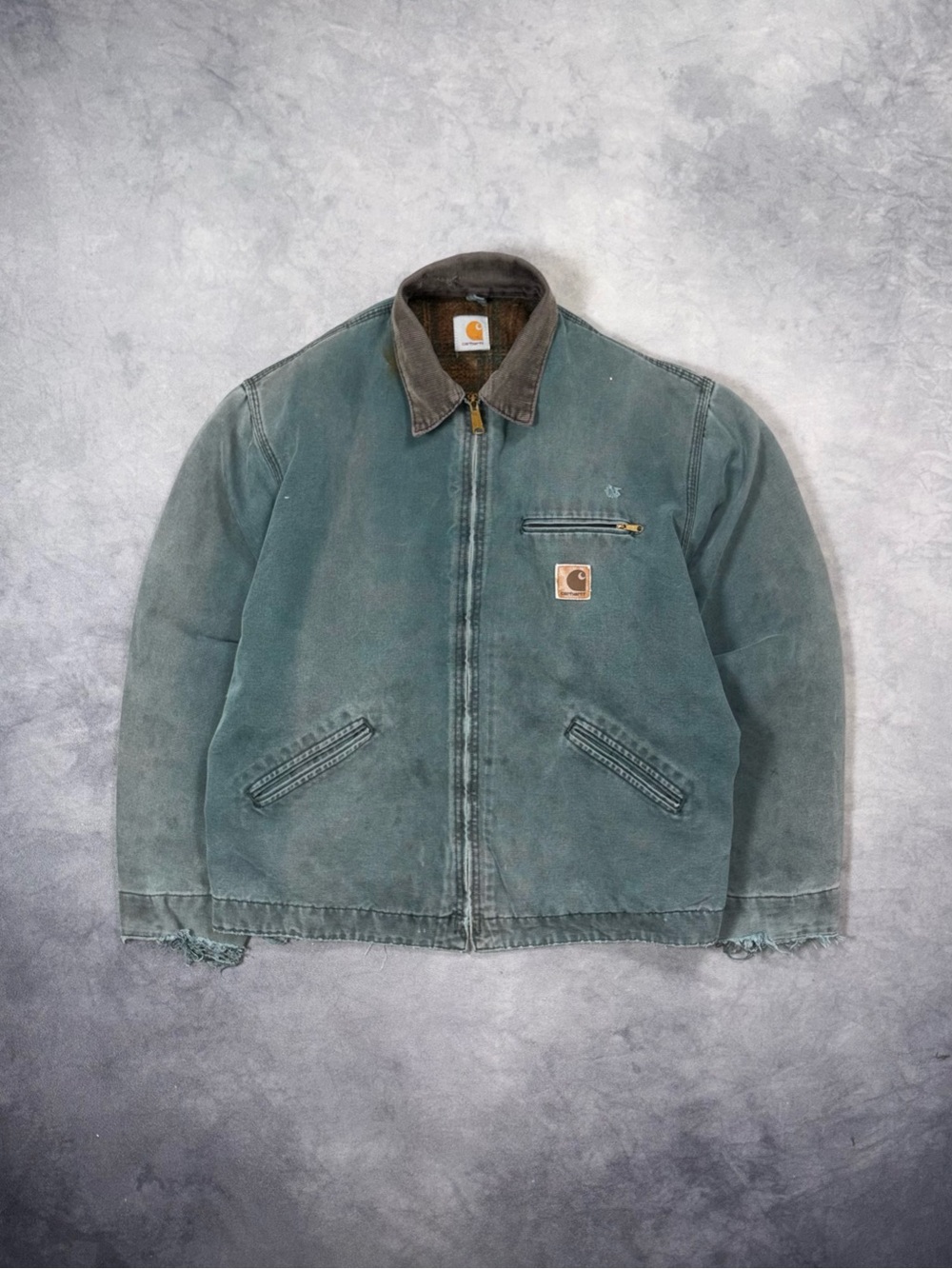 1999 Carhartt Detroit J43 HTG Vintage Baby Blue Distressed Faded Lined USA Jacke